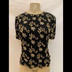 NWT VTG Sténay Sz S Black Beaded Embellished Top